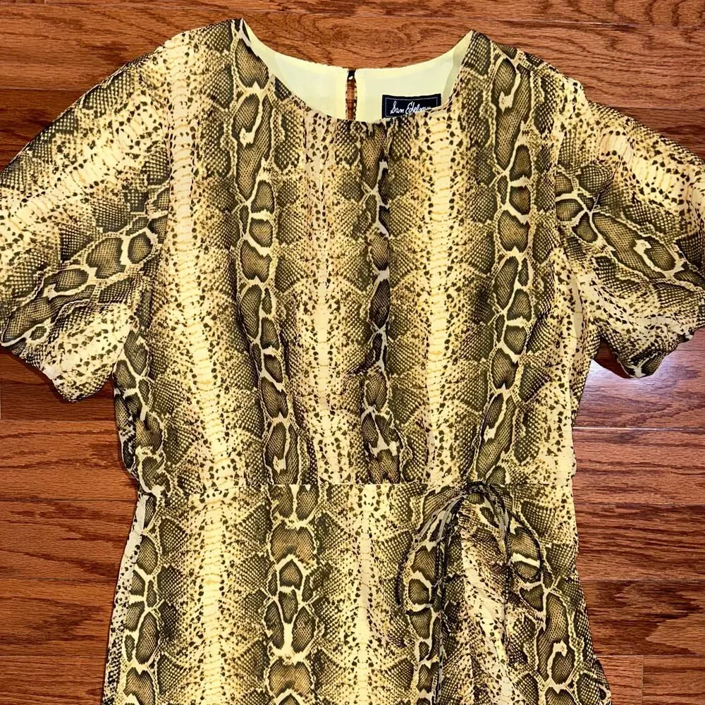 Sam Edelman Yellow Snake Ruched Short Puff Sleeve Dress Size 14